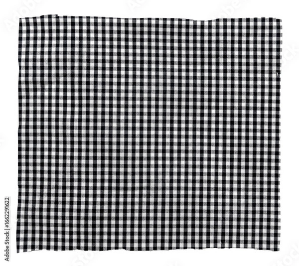 Fototapeta Piece of torn crumpled checkered fabric on a white background. Textile. Cellular tissue isolate