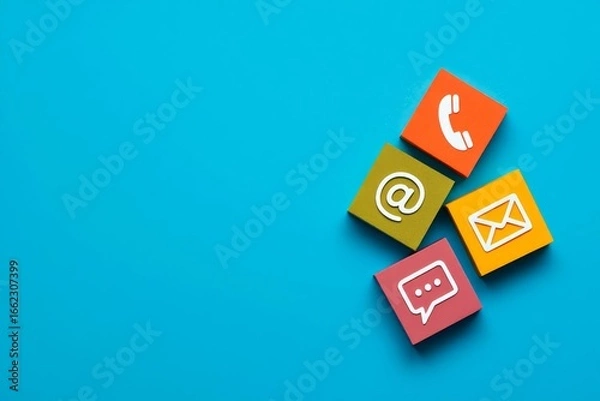 Fototapeta Icon of communication type on colorful paper. Contact us or Customer support hotline people connect.