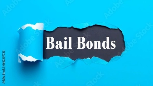 Fototapeta Bail Bonds. Blue torn paper banner with text label. Word in gray hole.