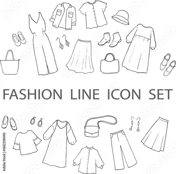 Fototapeta 衣類小物の線画セット　円背景