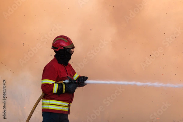 Obraz Portuguese Firefighters Battle Wildfires at Sunset