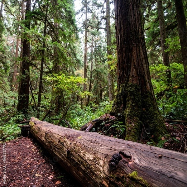 Fototapeta Fallen log in a dense forest