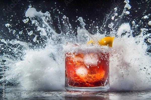 Fototapeta Refreshing Cocktail Splash, Icy Drink with Lemon