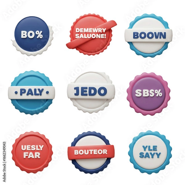 Fototapeta A visual composition showcasing a selection of dynamic, color-coded emblems for various purposes