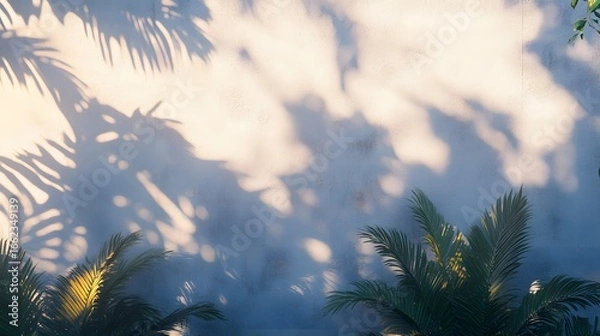 Fototapeta Tropical Palm Shadows on Textured Wall Background