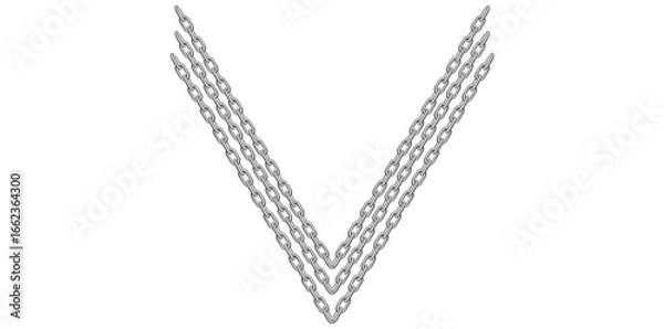 Fototapeta Multilayer Silver Chains On White Background, Unique Fine Jewelry Neck Design Vector Illustration.	