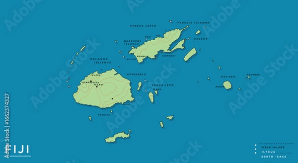 Fototapeta Exploring the beautiful islands of fiji travel guide nature map tropical environment aerial view adventure awaits. Vector illustration