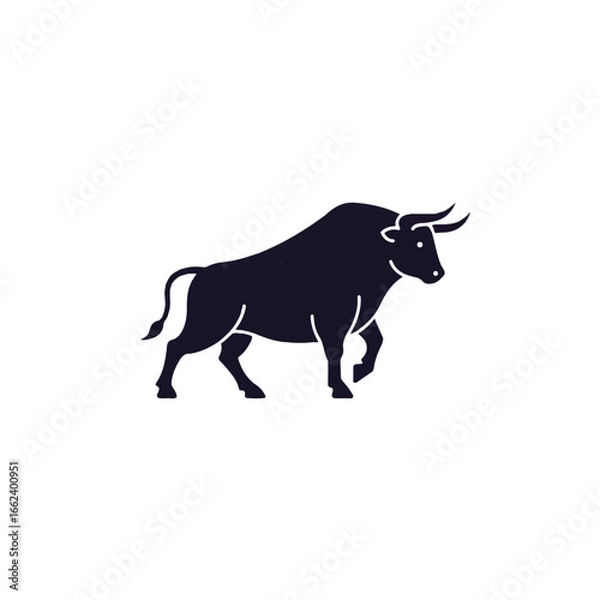 Fototapeta Powerful dark bull silhouette in a walking pose a minimalist icon with simple line art details.