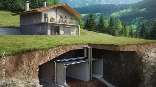 Obraz Modern Home with Underground Bunker and Geothermal Heating System Design