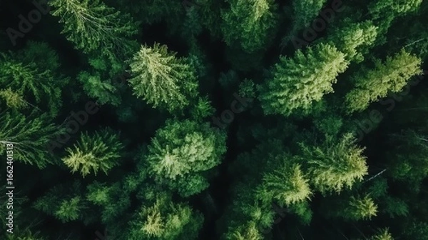 Obraz Aerial view of dense evergreen forest canopy showcasing natural beauty
