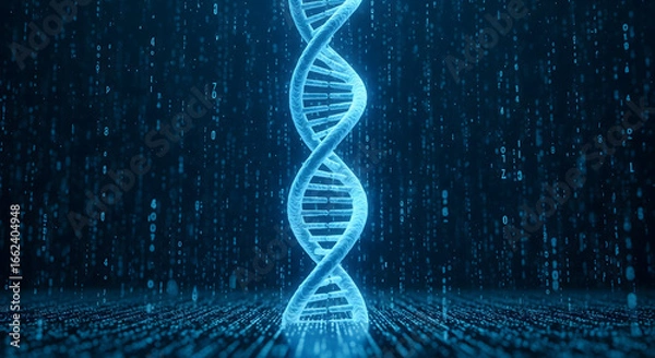 Obraz Futuristic DNA Helix in a Digital Environment, Representing Advanced Genetic Science and Biomedical Data