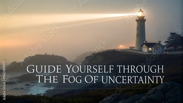 Fototapeta Lighthouse Illuminating the Coastline in Misty Evening Light