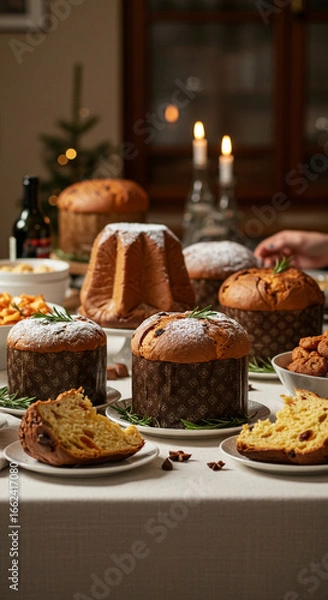 Obraz Christmas panettone table setting