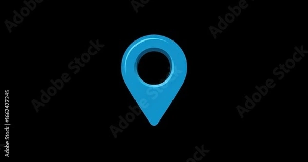Fototapeta Close-up of a bright blue map pin icon on a black background for location or navigation