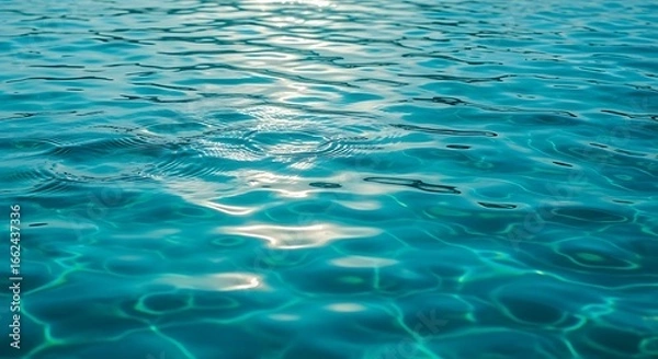 Fototapeta Turquoise water surface with sun reflections evokes tranquility and serenity