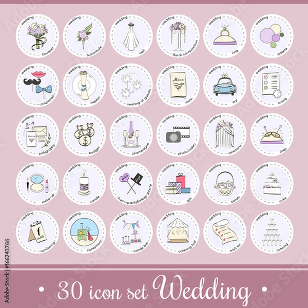 Fototapeta Vector set with wedding icons and elements