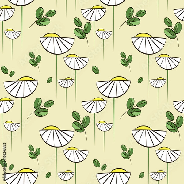 Obraz Floral vector pattern with chamomiles and green leaves