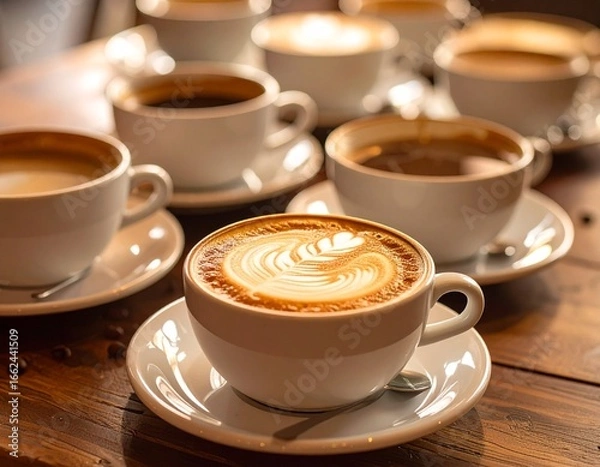 Obraz cup of coffee with beans on the table