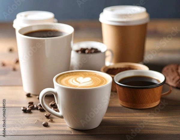 Obraz cup of coffee with beans on the table