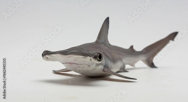 Fototapeta Graceful hammerhead shark swims softly against bright white background. AI Generated