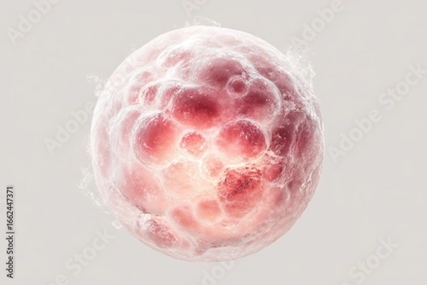 Fototapeta Close-up of a pink and white spherical biological cell with textured and internal structures
