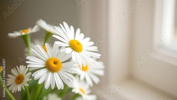 Fototapeta A delicate bouquet of daisies bathed in soft light, symbolizing purity and simplicity.