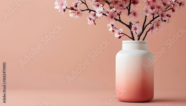 Obraz Minimalist Still Life With Gradient Jar And Cherry Blossoms