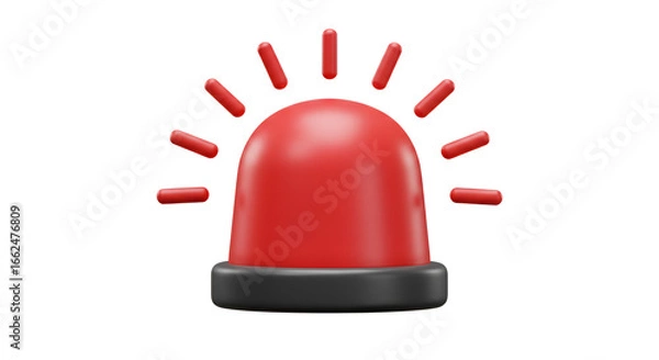 Fototapeta 3D Rendering of a Red Emergency Flasher Light with Light Rays on a White Background