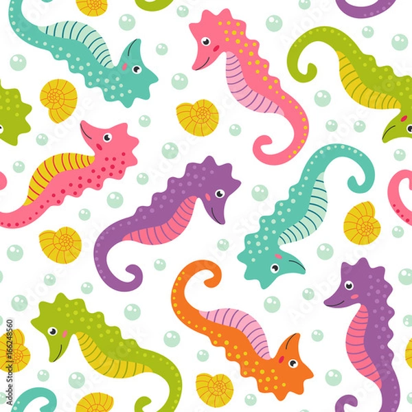 Fototapeta seamless pattern with cute sea horse  -  vector illustration, eps