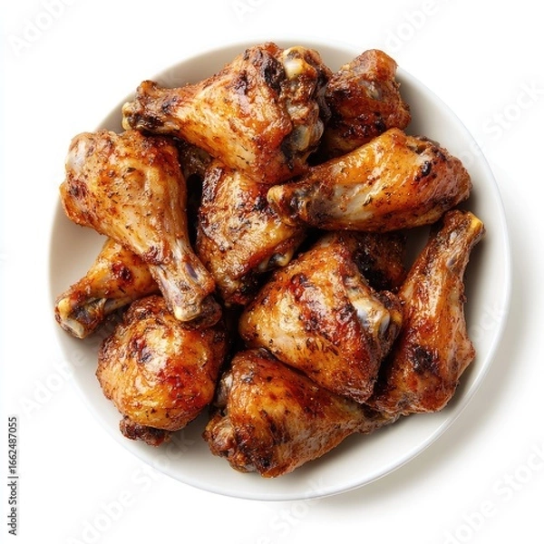 Obraz Roasted chicken drumsticks and wings in a white bowl
