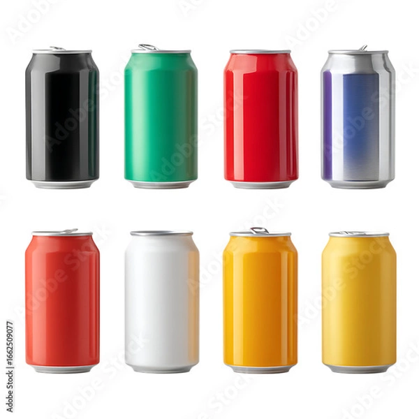 Fototapeta Collection of colorful beverage cans isolated on transparent background
