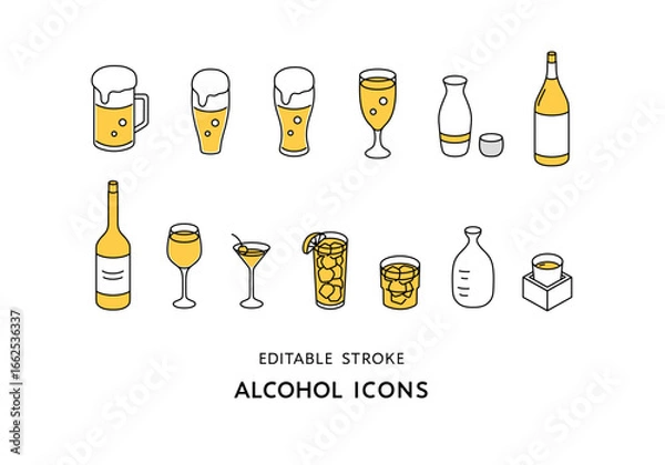 Obraz いろんなお酒・アルコールのアイコンセット