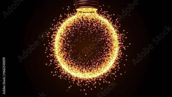 Obraz Glowing particles forming a light bulb shape against a dark background, symbolizing creativity and innovation.