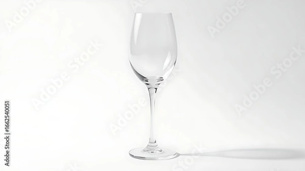 Obraz Elegant crystal wine glass with a delicate stem, beautifully lit against a white background.