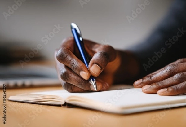 Fototapeta Close-up of hands writing in a notebook