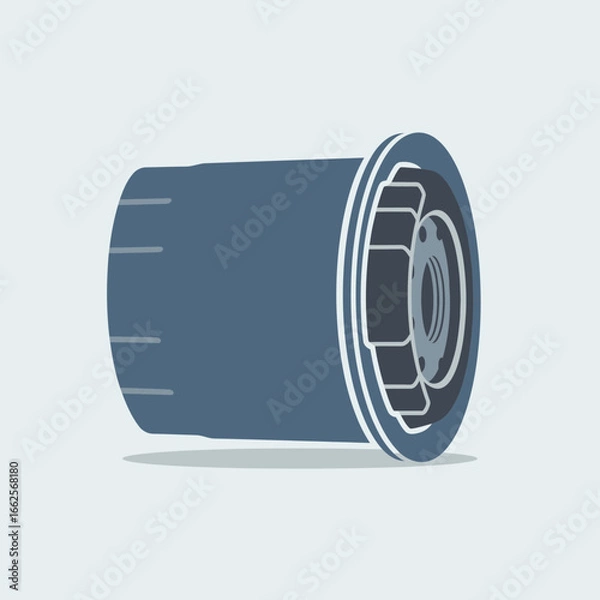 Fototapeta Blue cylindrical object with ribbed texture and metal components.