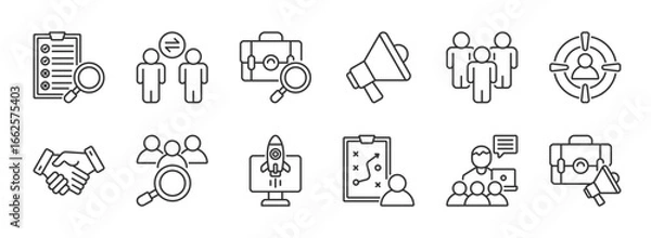 Obraz Recruitment Vector Icon Set. HR, hiring, resume, candidate, interview, career, job, employee, talent, team, selection, search icons. EPS 10