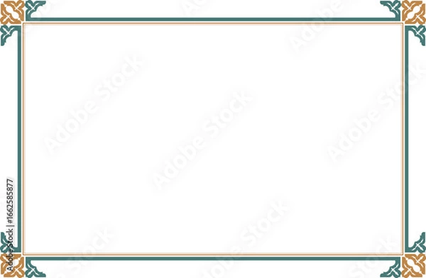 Fototapeta Elements of ornate vintage frames. Border green gold isolated,classic calligraphy swirls. Design print for greeting cards, wedding invitations, restaurant menu, royal certificates. Set 865
