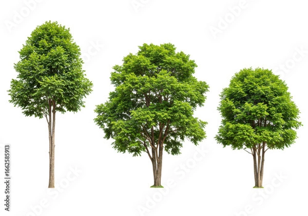 Fototapeta Three green trees with lush foliage isolated on transparent background
