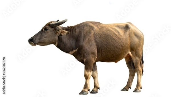 Obraz Side view of a brown water buffalo