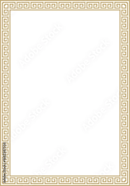 Obraz Vector golden classic Greek square ornament. Rectangle of Ancient Greece and Roman Empire. Byzantine painting of walls, floors and ceilings. Decoration of European palaces.
