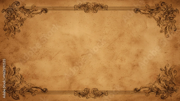 Fototapeta Ancient Vintage Parchment Paper – Ornate Decorative Frame with Textured Old Paper Background