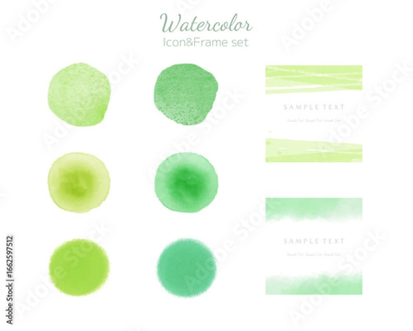 Obraz 水彩テクスチャのアイコン・フレームセット　グリーン系