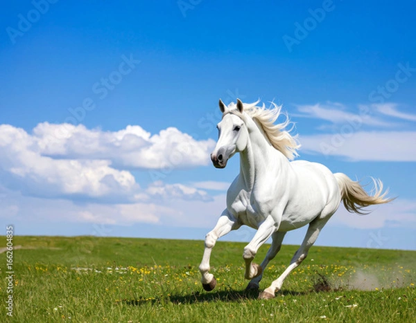 Obraz 草原を走る白馬（生成AI　Generated Image）