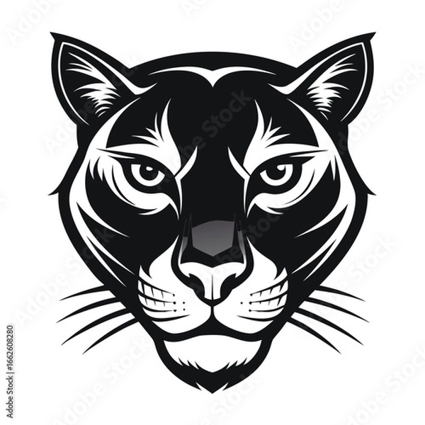 Obraz A sleek, symmetrical silhouette of a climbing panther's face, on a clean background