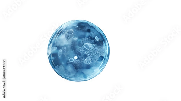 Fototapeta Blue microscopic biological cell illustration showing detailed structure and texture, concept of microbiology, genetics, or scientific research. Isolated on transparent background, PNG.