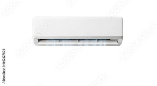 Fototapeta A modern white wall-mounted air conditioner unit providing cool air for home climate control, isolated on a clean white background for product mockups