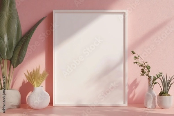 Fototapeta A serene gallery display of minimalistic elegance celebrating organic modern design alongside a subtle shadow play with