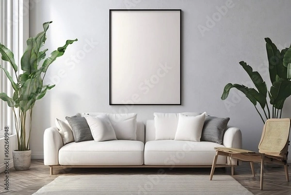 Fototapeta Envision a calming gallery showcasing memories with loved ones in a light filled living room with clean neutral tones