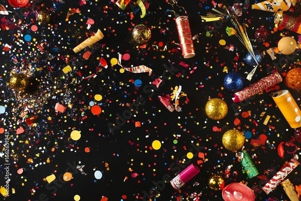 Fototapeta Dazzling explosion of confetti and party poppers celebrates new beginnings capturing the spirit of joyous moments on a